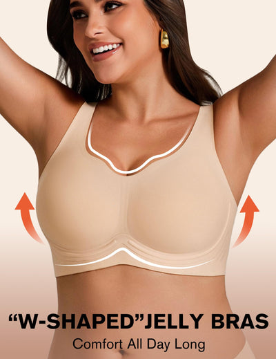 Jelly Bras for Women Plus Size No Underwire Push Up Full Coverage Minimizer Bra Seamless Wireless Bralette Nude
