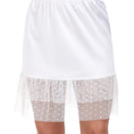 MANCYFIT Double Lace Half Slip for Women Under Dress Lace Slip Skirt Extenders Satin Under Skirt Liner White XX-Large
