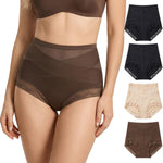 newnice Women High Waisted Underwear: Tummy Control Lace Briefs Full Coverage Breathable Panties for Postpartum 4-Pack (CA/US, Alpha, Medium, Regular, Regular, Black, Black, Beige, Coffee)