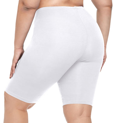 VOGUEMAX Women's Plus Size Short Leggings Stretchy Slip Shorts Mid Thigh Lightweight Pants White