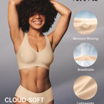 Vertvie Wireless Jelly Bras for Women Seamless No Underwire Push Up Bra Supportive Full Coverage Older Sport T-Shirt Bralette(Sand,X-Large)