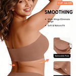 Vertvie Strapless Bra Wireless Non-Slip Push Up Bandeau Bras for Women Full Support Tube Tops Padded Bralette S-Large Breasts(Brown,Medium)
