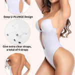 JOYSHAPER Women Plunging Deep V-Neck Strapless Backless Bodysuit Seamless Thong Full Body Shapewear for Wedding Party White M