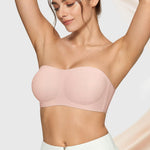 Vertvie Womens Strapless Bra Jelly Push Up Seamless Bandeau Bra Wireless Non Slip Silicone Tube Top Bras Padded Bralette(Airy Nude,Small)