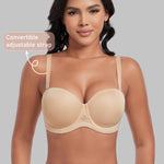 DotVol Women's Plus Size Strapless Bra Full Figure Underwire Contour Beauty Back Multiway Bra(38D, Beige)