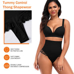 Werena Tummy Control Thong Shapewear for Women High Waisted Body Shaper Panties Shaping Thong Girdle Underwear(03# Mid Rise Lace Black(smoothing),Medium)