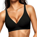 Gailife Deep V Jelly Bras for Women No Underwire Wireless Seamless Push Up Bra Comfort Support Plunge Bralette Full Coverage -BK,L Black