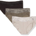 Warner's womens Blissful Benefits No Muffin Cotton Stretch Lace Multipack Hipster Panties, Stone Crystal Web/Platinum/Black, Medium US