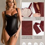 Popilush Leather Shapewear Bodysuits for Women Tummy Control Lace Tank Tops Sleeveless Faux Leather Thong Body Suits XX-Large