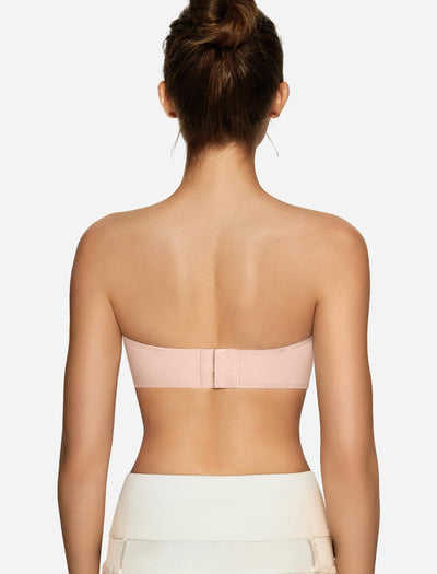 OEAK Womens Strapless Bras Jelly Push Up Bandeau Bra Non Slip Wireless Supportive Padded Bras Seamless Comfortable Tube Bra Airy Nude L