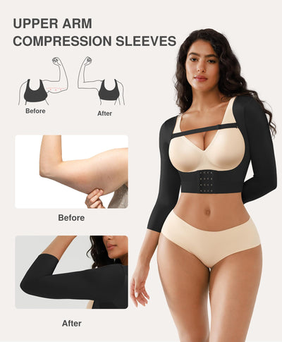 Arm Shaper for Women Post Surgery Arm Lipo Compression Sleeves Front Closure Posture Corrector Black X-Large