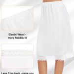 Lovasy Women's Satin Half Slip Knee Length Underskirt with Lace Trim Anti-Static Smooth Under Dress Slips White,Medium