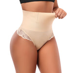 Werena Tummy Control Thong Shapewear for Women High Waisted Body Shaper Panties Shaping Thong Girdle Underwear(03# Mid Rise Lace Beige(smoothing),3X-Large)