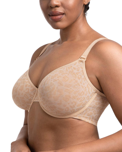 HSIA Minimizer Bras for Women Full Coverage Underwire Unlined Leopard Mesh Plus Size Convertible Bra for Big Busted Light Beige 36DD
