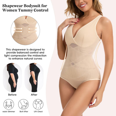 JOYSHAPER Bodysuit Shapewear For Women Tummy Control Full Body Shaper Hi-Waist Trainer Stomach Bodyshaper Sleeveless Shapewear Bodysuits Nude M