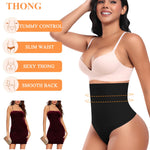 Werena Tummy Control Thong Shapewear for Women High Waisted Body Shaper Shaping Thong Girdle Novelty Hipster Panties(02# High Waisted Black(slimmming),Medium)