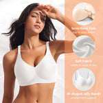 Wireless Jelly Bras for Women V Neck Seamless No Underwire Tshirt Bras Comfortable Padded Bralettes Everyday Bra with Support(A1#White(v Neck),XX-Large)