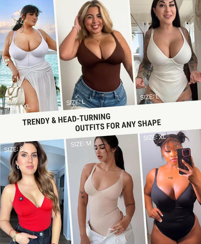 FeelinGirl Shapewear Bodysuits for Women Tummy Control Body Suits Deep V Neck Thong Body Shaper