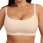 FeelinGirl Seamless Bras Wireless Bralettes for Women with Supportive, Wireless Unlined Comfort Buttery Soft Bras for Comfy Sleep Everyday, Light Beige, S