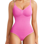 BRABIC Bodysuit Shapewear for Women Tummy Control Panties Seamless Sleeveless Tops V-Neck Camisole Jumpsuit (Hot Pink Brief, Medium/Large)