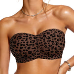 OEAK Womens Strapless Bras Jelly Push Up Bandeau Bra Non Slip Wireless Supportive Padded Bras Seamless Comfortable Tube Bra Leopard Coffee S
