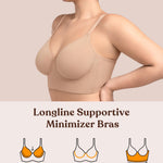 HSIA Bras for Women Minimizer Full Coverage Seamless Plus Size Longline Unlined Underwire Back Smoothing Bra, Light Beige 36DD