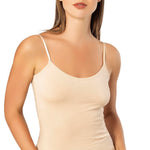 VAVONNE Spaghetti Strap Camisole Tank Tops for Women, Basic Slim-Fit Cotton Cami Undershirts (Nude, Large)