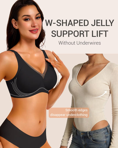 Gailife Womens Deep V Jelly Bras Wireless Mesh Comfortable Bralette Supportive No Underwire Bras Seamless Push Up Plunge Bra -BK,XL Midnight Black