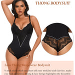 Werena Lace Tummy Control Shapewear Bodysuit for Women Slimming Body Shaper V Neck Sculpting Thong Bodysuit(A#02 Black(Sculpting),3X-Large)