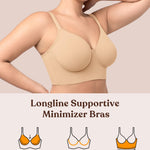 HSIA Bras for Women Minimizer Full Coverage Seamless Plus Size Longline Unlined Underwire Back Smoothing Bra, Beige 36DD