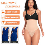 Werena Tummy Control Thong Shapewear for Women Mid High Waisted Body Shaper Underwear Lace Shaping Thong Girdle Panties(#A2 High Rise Beige,Small)
