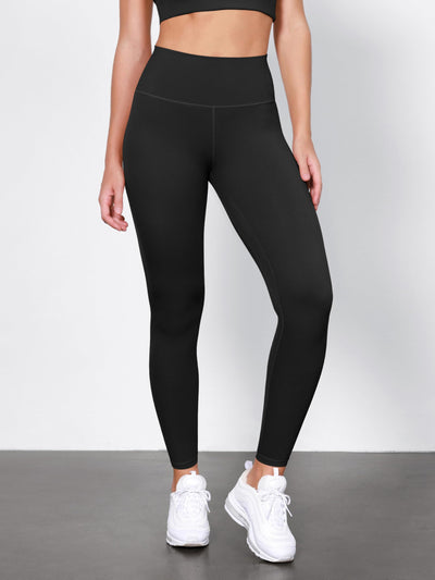 ODODOS Tummy Control Full Length Compression Leggings with Inner Pocket for Women, 28" High Waist Workout Running Yoga Pants, Black, Medium