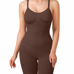BRABIC Waist Trainer Bodysuit for Women Tummy Control Shapewear Round Neck Seamless Butt Lifter Full Body Shaper (Large, Chocolate Brown Mid Thigh)