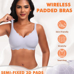 Seamless Wireless Sewn in Padded Bras for Women Supportive Tshirt V Neck Bralettes No Wire Soft Everyday Gel Bra(A2# Purple(Jacquard Pattern),Medium)