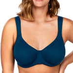 HSIA Bras for Women Minimizer Full Coverage, Plus Size T Shirt Unlined Underwire Smooth Bra, Seamless Cups Joan Ultimate Soft Ocean Blue