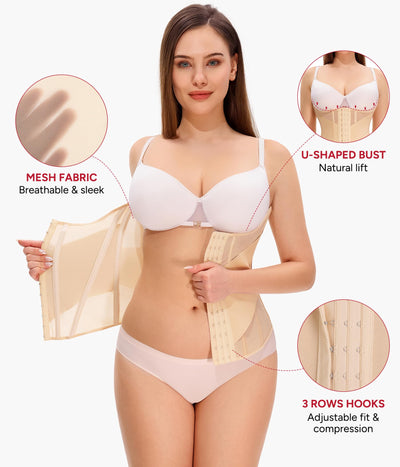 Nebility Waist Trainer for Women Corset Shapewear - Mesh Faja Body Shaper Waist Cincher Tummy Control Girdle Daily Wear Beige