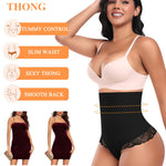 Werena Novelty Hipster Shapewear for Women High Waisted Body Shaper Shaping Thong Girdle Novelty Hipster Panties(04# High Rise Lace Black(smoothing),Medium)