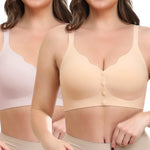 Werena Front Close Wireless Bras Padded Jelly Bra for Women Seamless Bralette for Older Women with Adjustable Straps (2PCS Nude Pink,S)