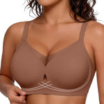 Popilush Tshirt Bras for Women No Underwire Supportive Mesh Bra Seamless Push Up Full Coverage Everyday Bralettes Brown