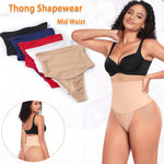 Werena Tummy Control Thong Shapewear for Women Mid High Waisted Body Shaper Underwear Lace Shaping Thong Girdle Panties(#A1 Mid Rise Beige,Small)