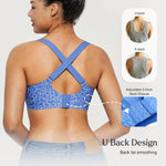 Popilush Wireless Bras for Women Comfortable Bra Seamless Bralette Full Coverage Deep V Leopard Print Bra with Wide Straps Sky Blue