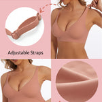 BOUFOR Deep V Bra Low Cut Sexy Push Up Bralettes for Women Padded Comfy Smoothing Wireless Lifting Bras Seamless Bralette, Pink, M