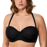 HSIA Strapless Bras for Women Large Bust Non Slip Full Coverage Underwire Supportive Multiway Strapless Bra Plus Size Dark Black