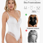 Popilush White Corset Lace Body Suits Womens Shapewear Tummy Control Thong Bodysuits V Neck Underwired Side Zipper Party Club Going Out Outfits