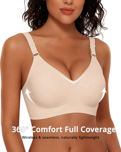 Gailife Women's Jelly Wireless Push Up Bras - Full Coverage Seamless T-Shirt Bra with Comfortable No Underwire Support, Skin, L