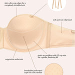 HSIA Strapless Bras for Women Push Up Seamless Underwire Padded Balconette Demi Convertible Bra for Small Busts Beige 34B