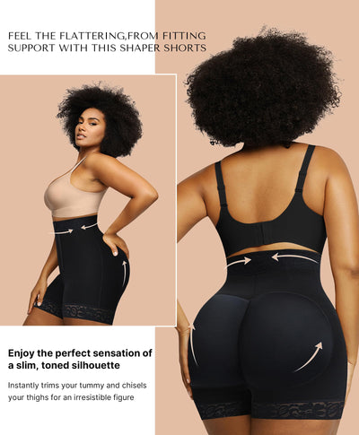 SHAPELLX Shapewear Tummy Control Fajas Colombianas Moldeadoras Butt Lifting Shapewear Shorts For Women (Black,Large)