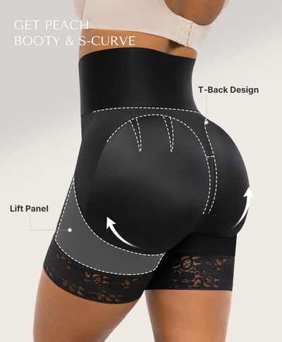 SHAPELLX Shapewear for Women Tummy Control High Waisted Body Shaper Shorts Butt Lifting Shapewear Higher Power Panties (Black, Large)