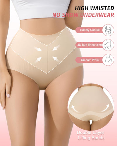 J-pone Tummy Control Underwear Seamless Underwear for Women High Waisted No Show Briefs Smooth Ladies Butt Lifting Panties for Women MultiPack-L