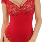 Popilush Lace Tops Body Suits for Womens Tummy Control Shapewear Bodysuit V Neck Party Date Night Outfit Body Shaper